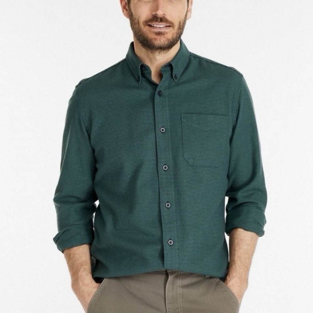 LL Bean Green Wicked Good Flannel Houndstooth Button Down Shirt LARGE